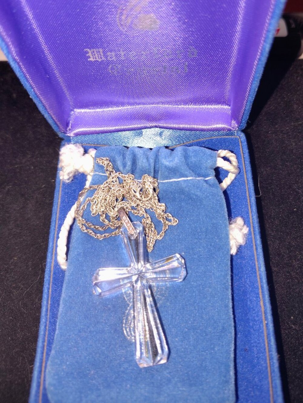 Vintage Waterford Crystal Cross Pendant – Sterling Bail – Original Box & Pouch